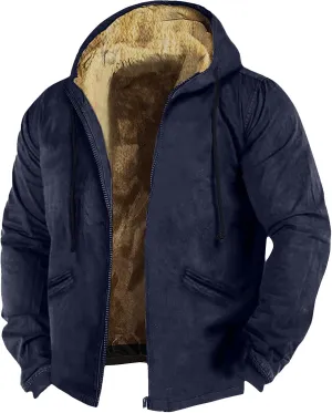 Mens Vintage Fleece Jacket Sherpa Lined Winter Coats Winter Warm Tactical Jackets Windproof Varsity Coat Plus Size