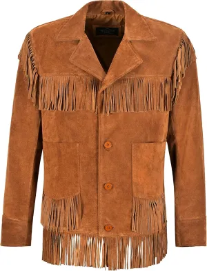 Mens Western Fringes Leather Jacket Tan Classic Fringe Real Suede Jacket 4198