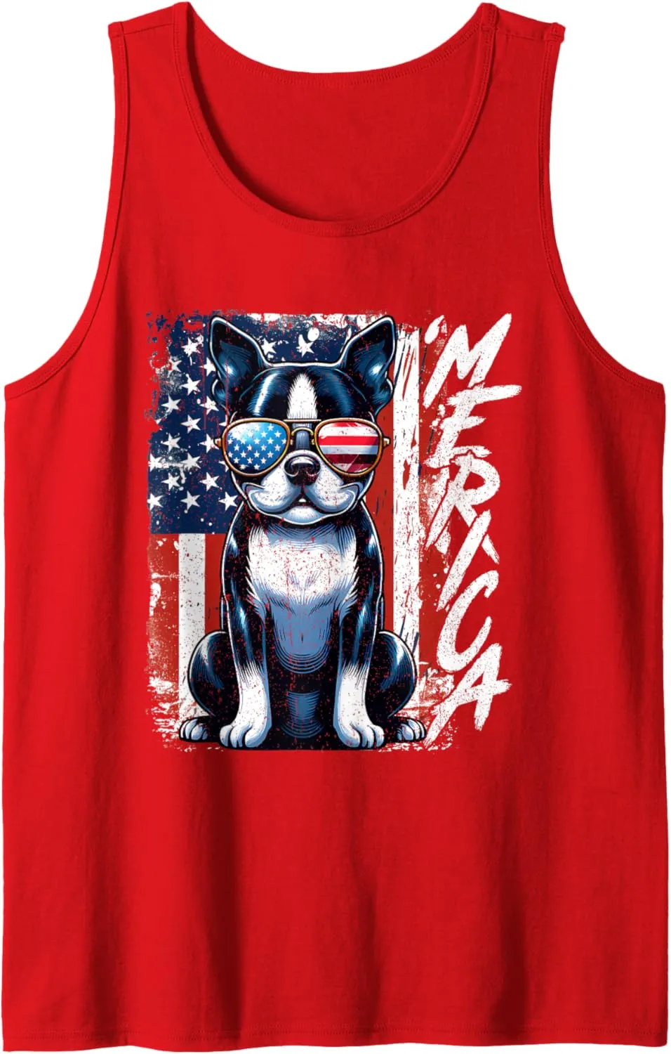 'Merica Boston Terrier Dogs USA Flag Patriotic Sunglasses Tank Top