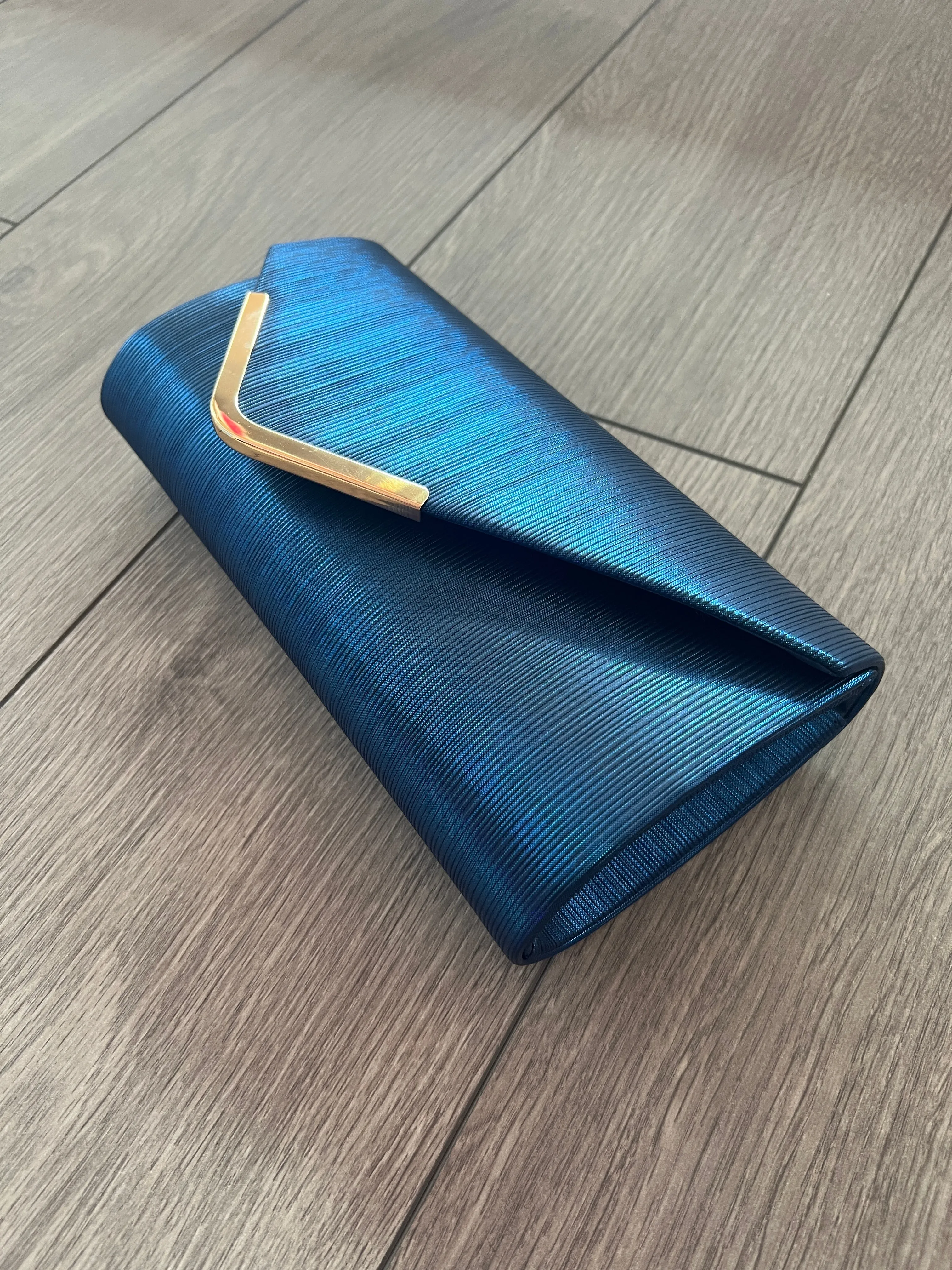 Metallic Clutch Bag With Gold Trim- Blue
