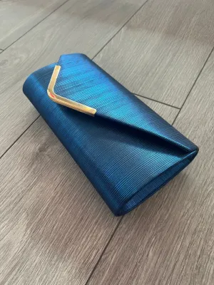 Metallic Clutch Bag With Gold Trim- Blue
