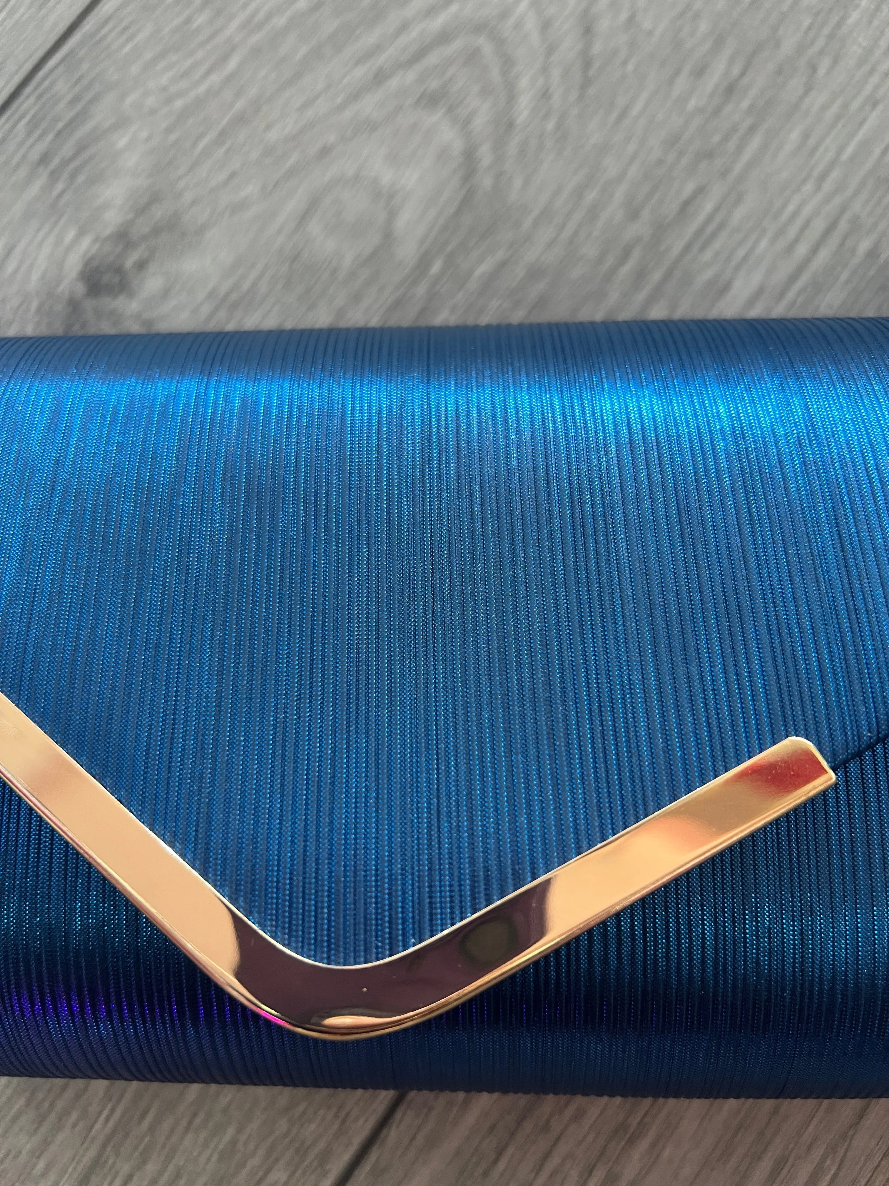 Metallic Clutch Bag With Gold Trim- Blue