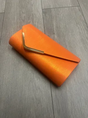 Metallic Clutch Bag With Gold Trim- Orange