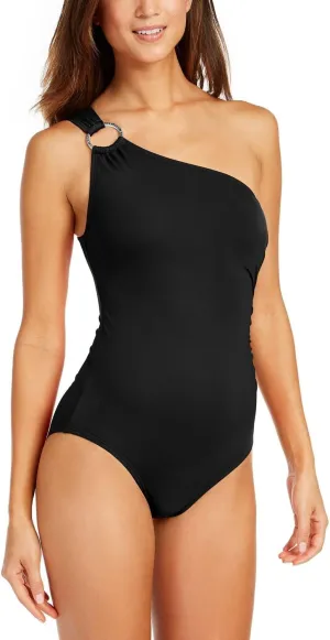 Michael Kors Women's Solid Logo Ring Shoulder One Piece
