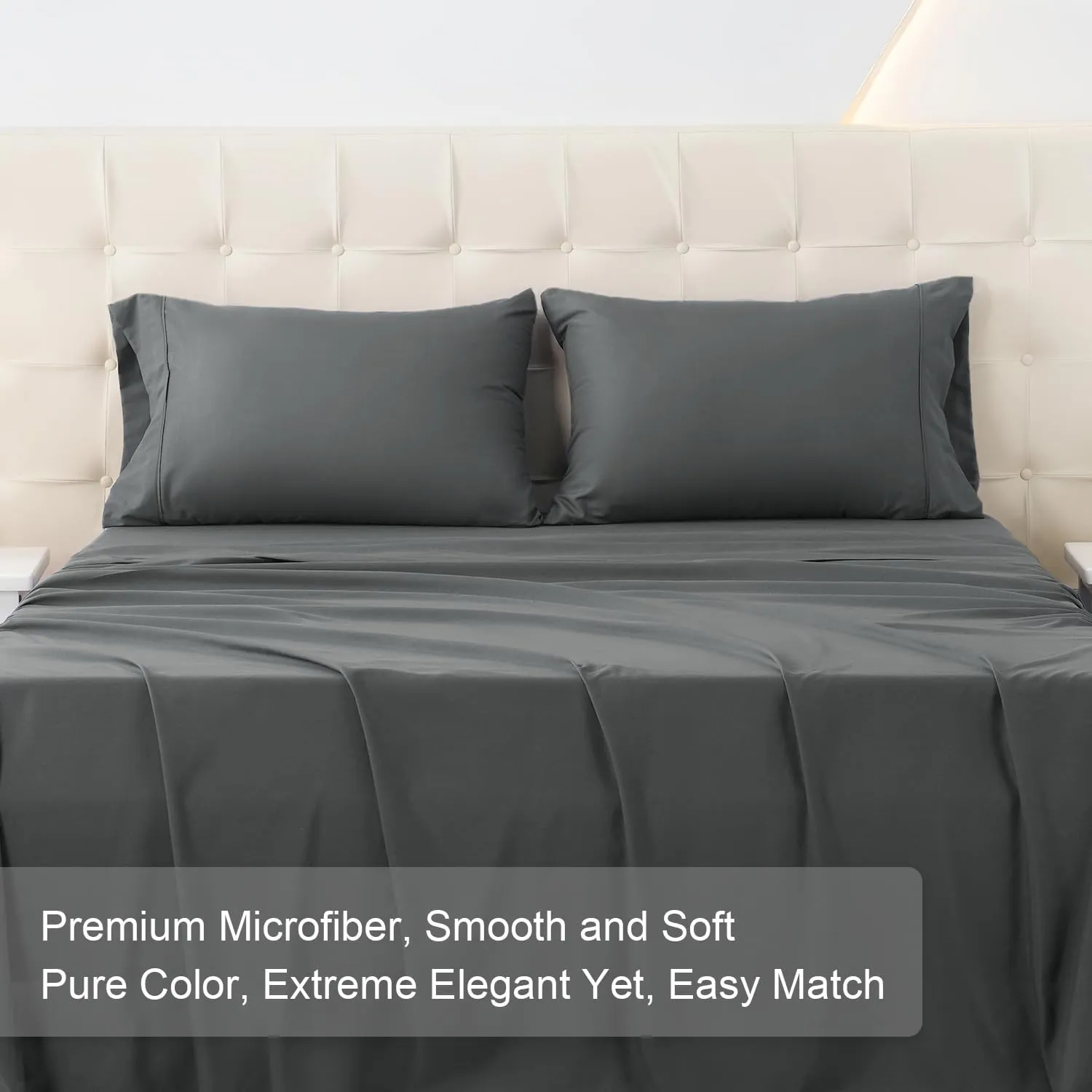 MICORAL King Bed Sheets Set, Soft Breathable Bedding Sheet Set, Sheets Set with 16" Deep Pocket Design (4 Pieces, King, Dark Grey)