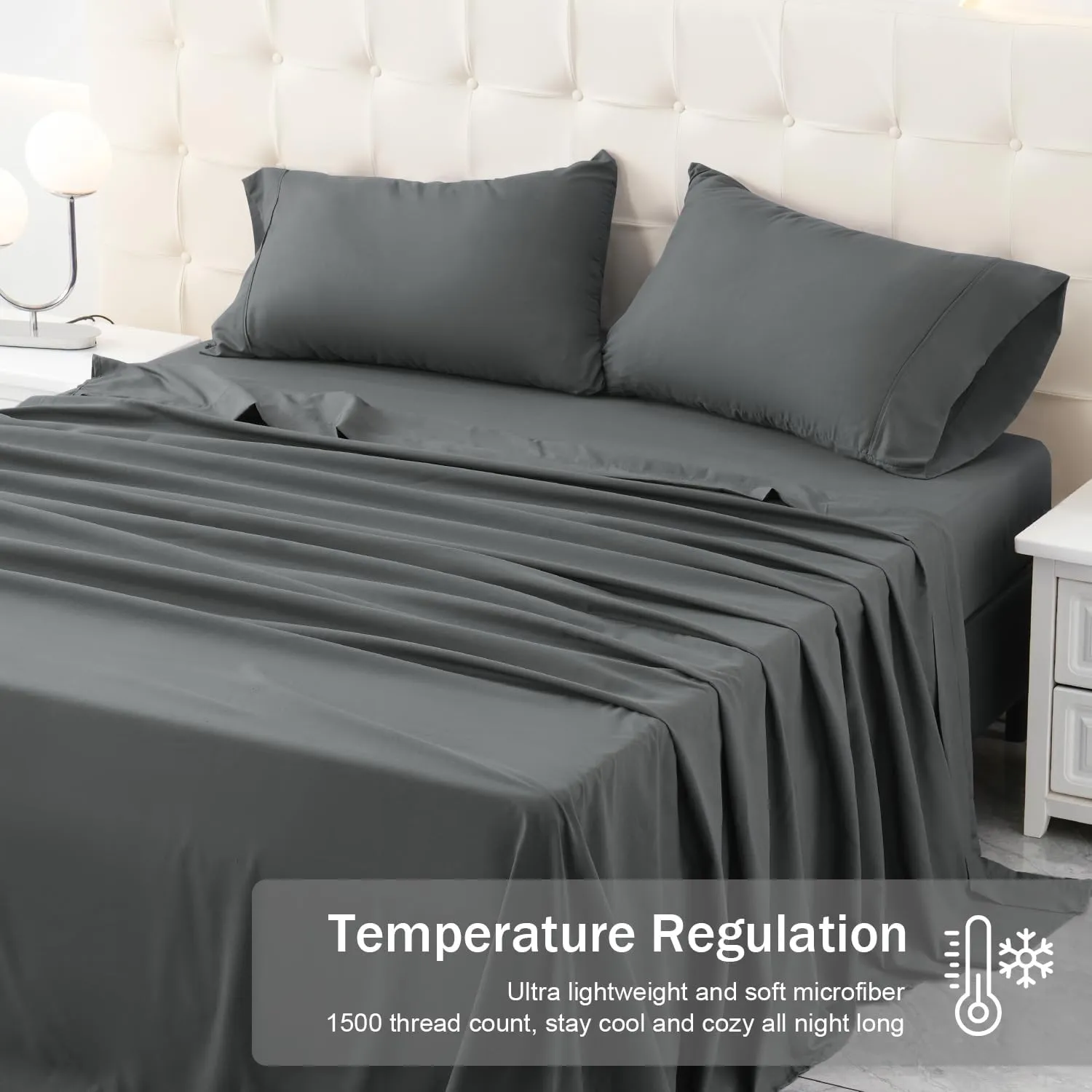 MICORAL King Bed Sheets Set, Soft Breathable Bedding Sheet Set, Sheets Set with 16" Deep Pocket Design (4 Pieces, King, Dark Grey)