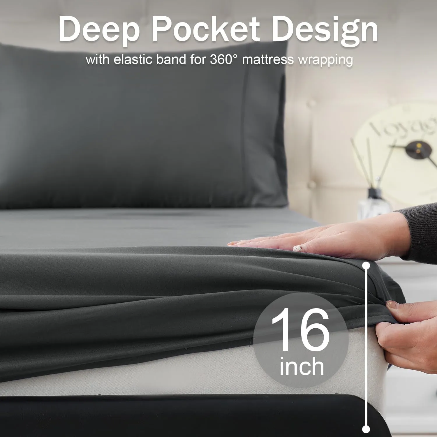 MICORAL King Bed Sheets Set, Soft Breathable Bedding Sheet Set, Sheets Set with 16" Deep Pocket Design (4 Pieces, King, Dark Grey)