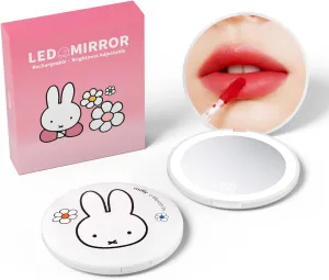 Miffy Handheld LED Makeup Mirror, Foldable 2-Side 1x/10x Magnification,Pocket Small Lighted Mirror for Travel, Rabbit Shape (White)