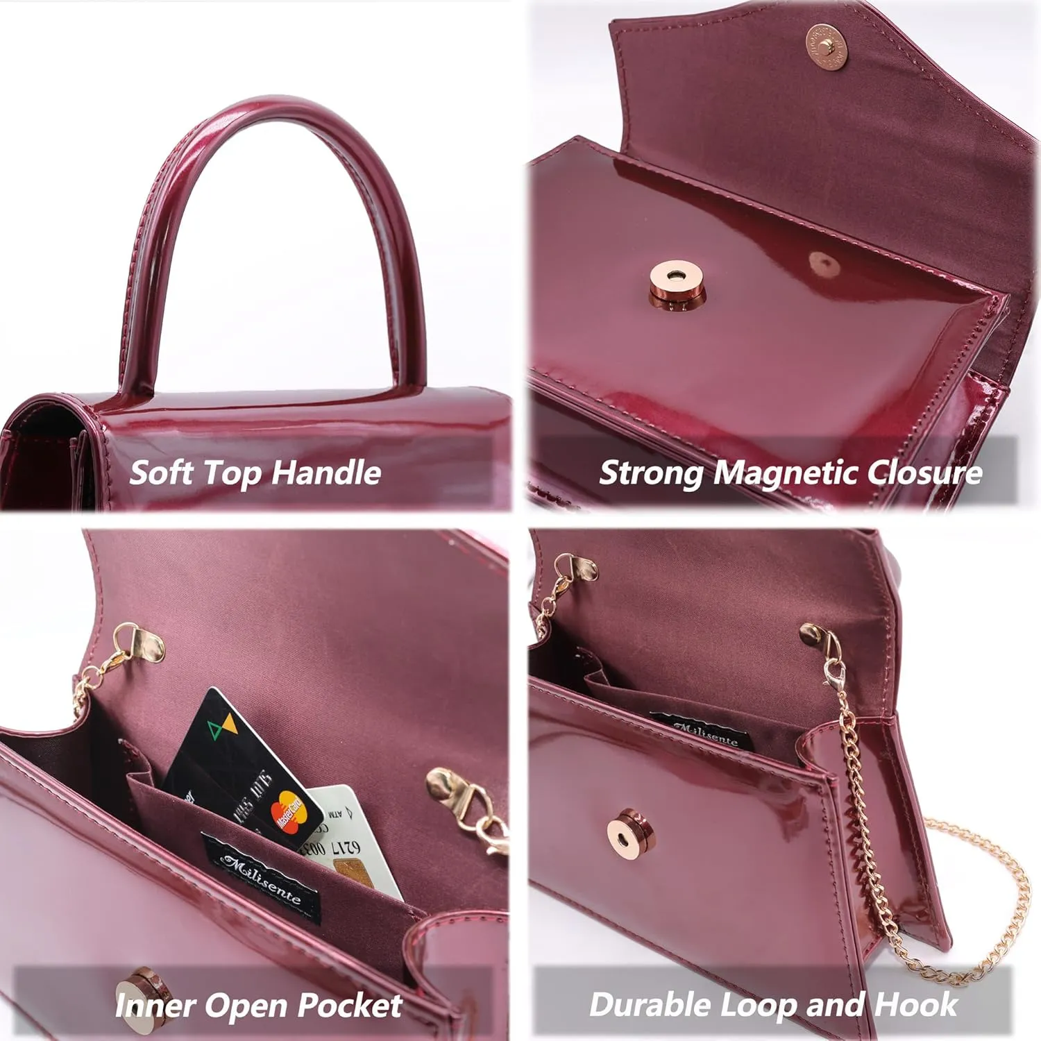 Milisente Women's Evening Bag Bridal Party Clutch Purses Cocktail Prom Handbags with Patent Leather
