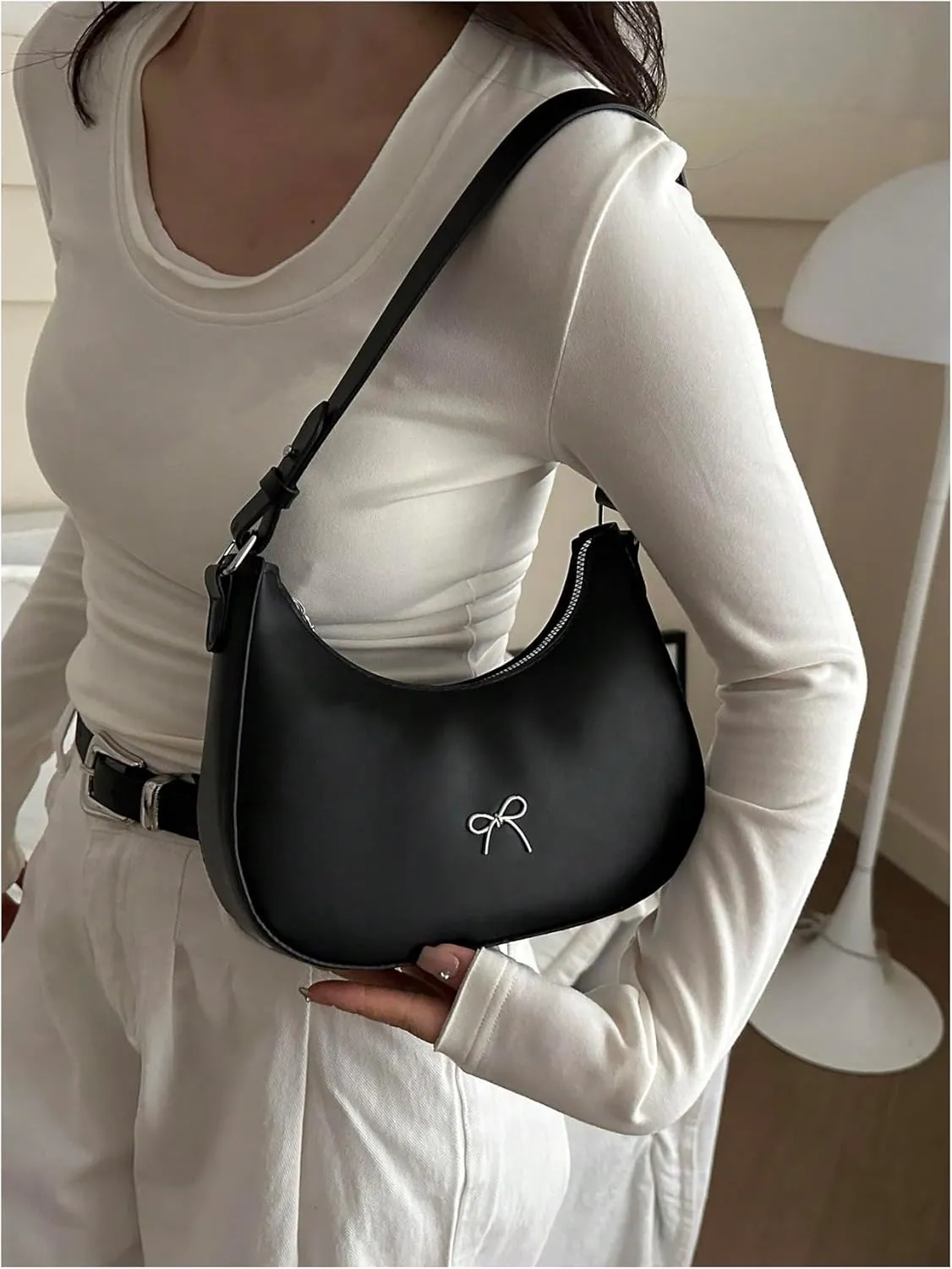 Milumia Women's Bow Decor Crossbody Bags Hobo Crescent Shoulder Bag Y2K Clutch Purses
