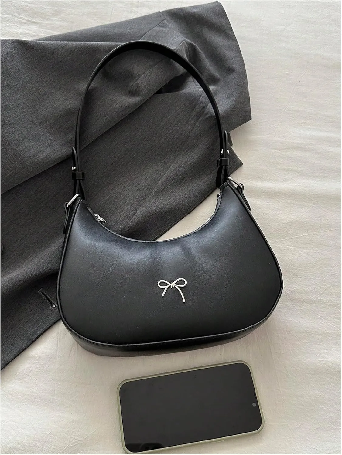Milumia Women's Bow Decor Crossbody Bags Hobo Crescent Shoulder Bag Y2K Clutch Purses