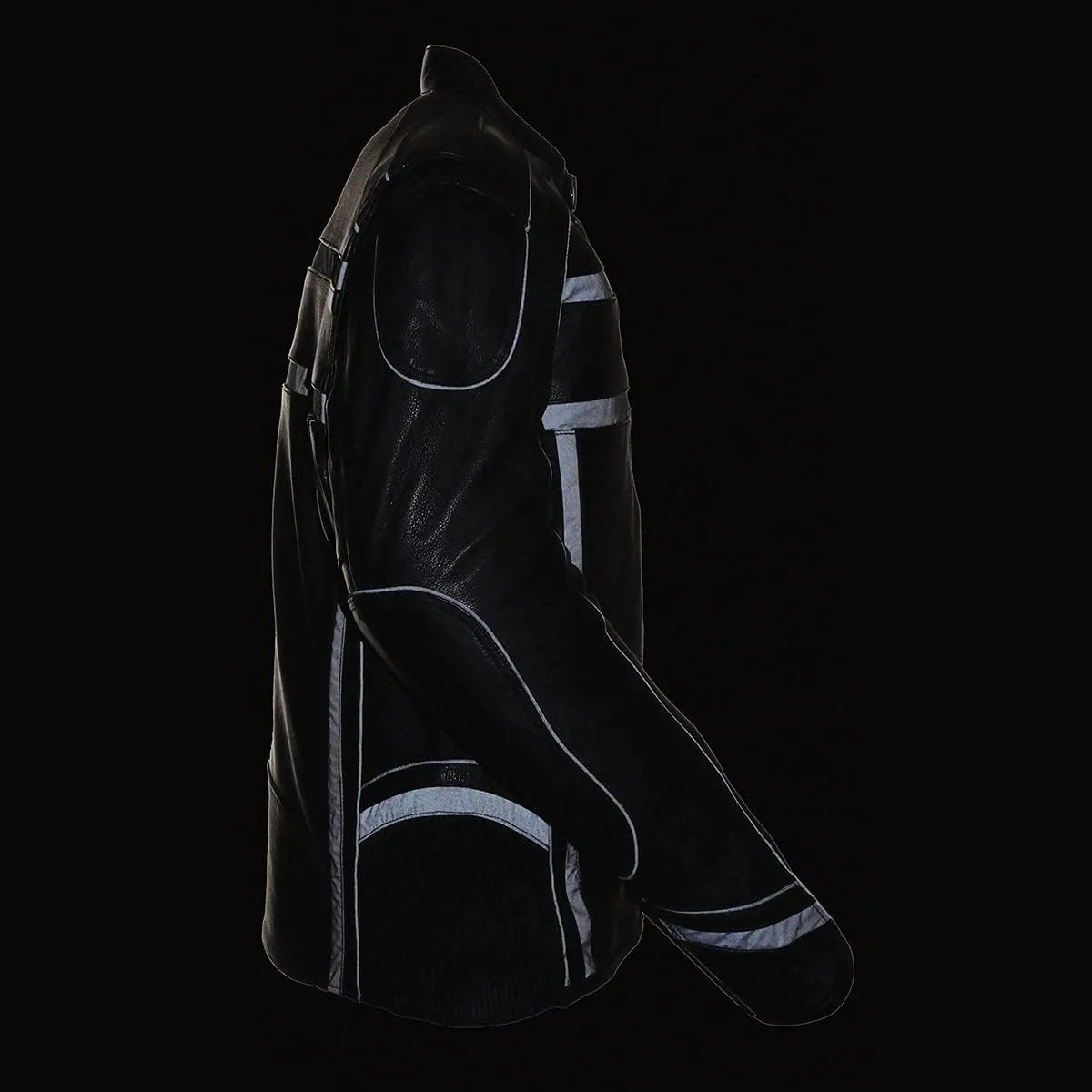 Milwaukee Leather ML2083 Men's Black Premium Leather Vented Motorcycle Rider Jacket w/Reflective Piping
