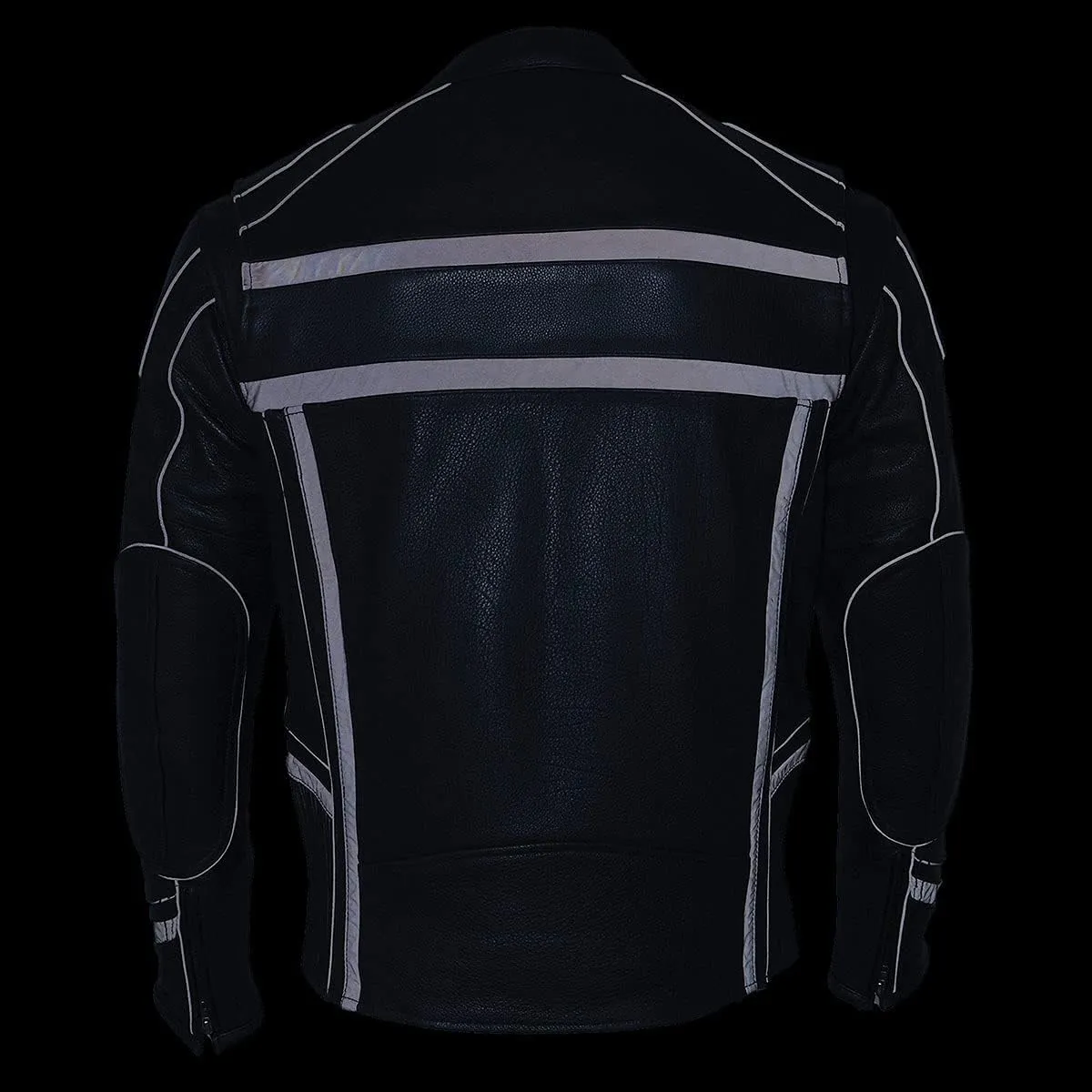 Milwaukee Leather ML2083 Men's Black Premium Leather Vented Motorcycle Rider Jacket w/Reflective Piping