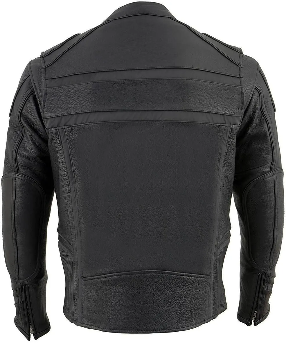 Milwaukee Leather ML2083 Men's Black Premium Leather Vented Motorcycle Rider Jacket w/Reflective Piping