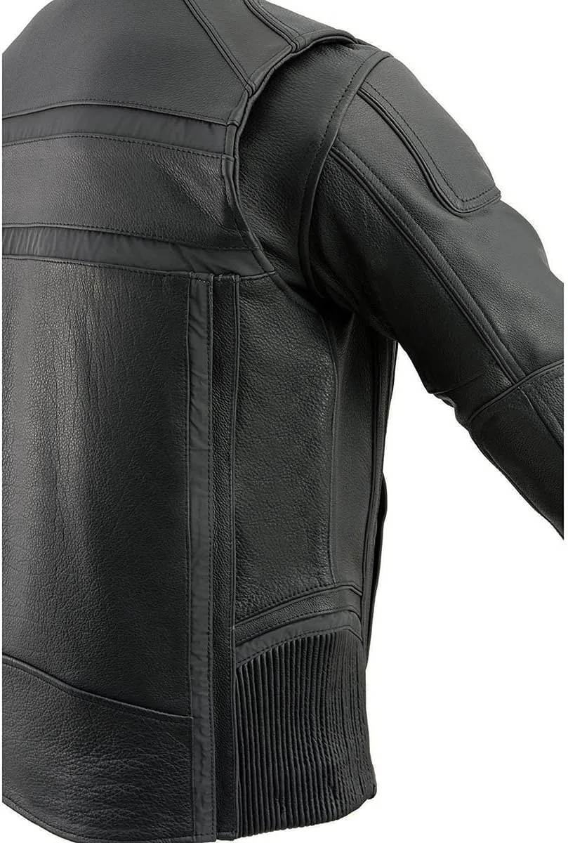 Milwaukee Leather ML2083 Men's Black Premium Leather Vented Motorcycle Rider Jacket w/Reflective Piping