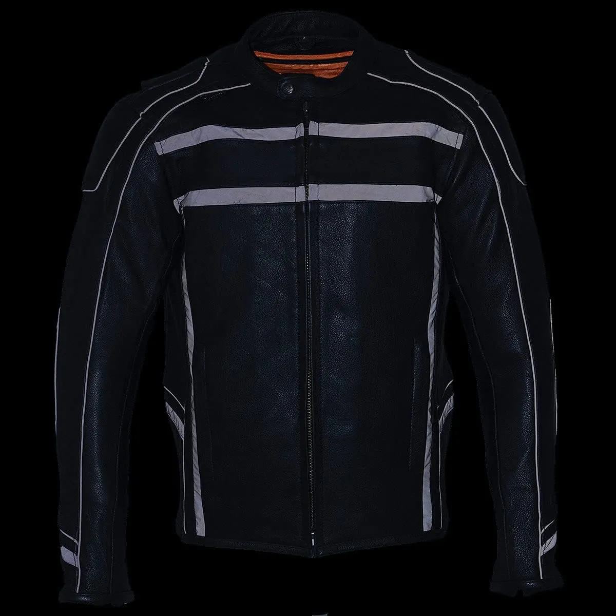 Milwaukee Leather ML2083 Men's Black Premium Leather Vented Motorcycle Rider Jacket w/Reflective Piping