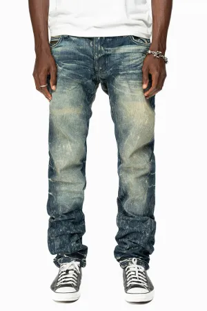 MINI FLAP MENS SLIM JEANS IN BLUE 4D DARK WASH WITH CRYSTALS AND SPIKE