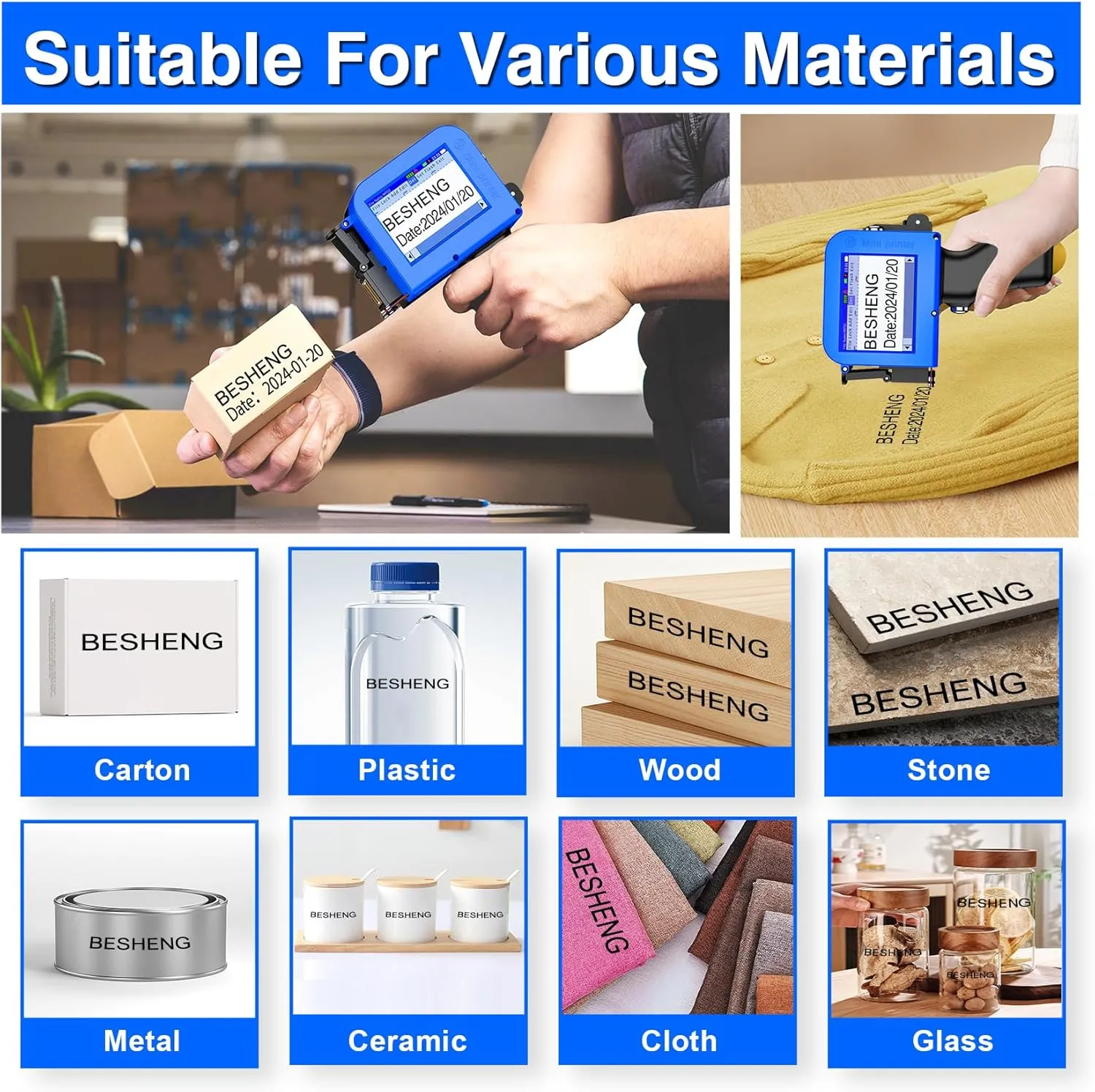 Mini Handheld Inkjet Printer, Handheld Printer Portable with 42ml Fast-Drying Solvent Ink Handheld Inkjet Printer Gun for Date/Batch/QRcode/Barcode Handheld Printer for Any Surface (MP10, 0.5inch)