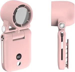 Mini Portable Handheld Clip On Rechargeable Personal Hand Fan with LED Display, High Speed Turbo Battery Operated 100 Speeds Small Fan for Travel/Outdoor/Concerts/Lash/Makeup (update pink)