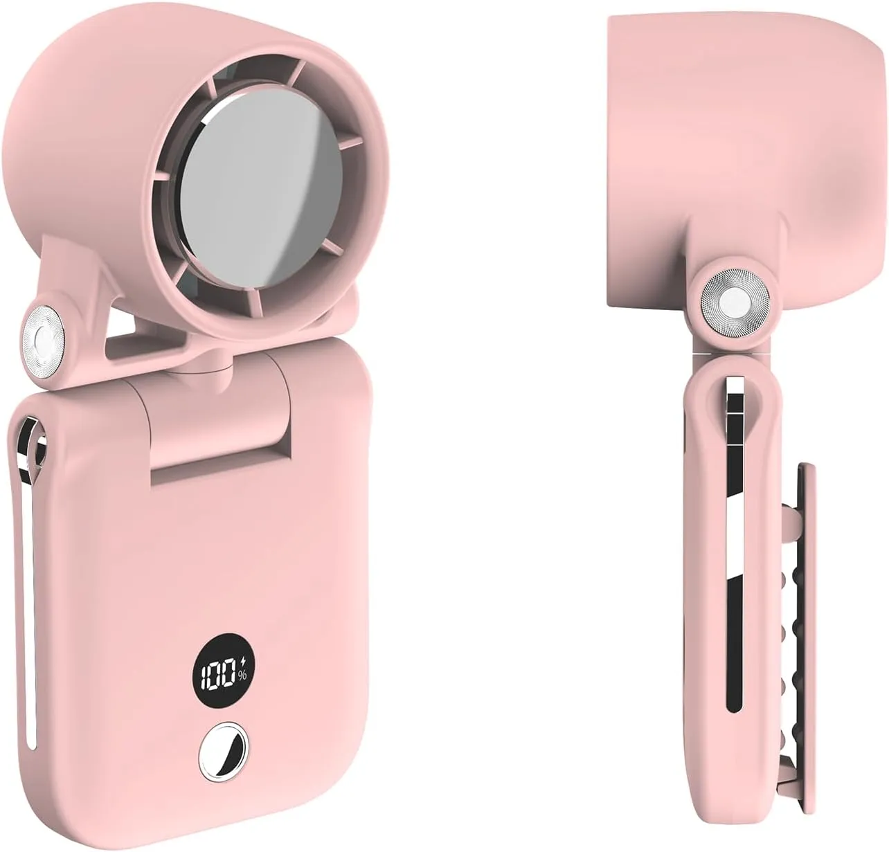 Mini Portable Handheld Clip On Rechargeable Personal Hand Fan with LED Display, High Speed Turbo Battery Operated 100 Speeds Small Fan for Travel/Outdoor/Concerts/Lash/Makeup (update pink)