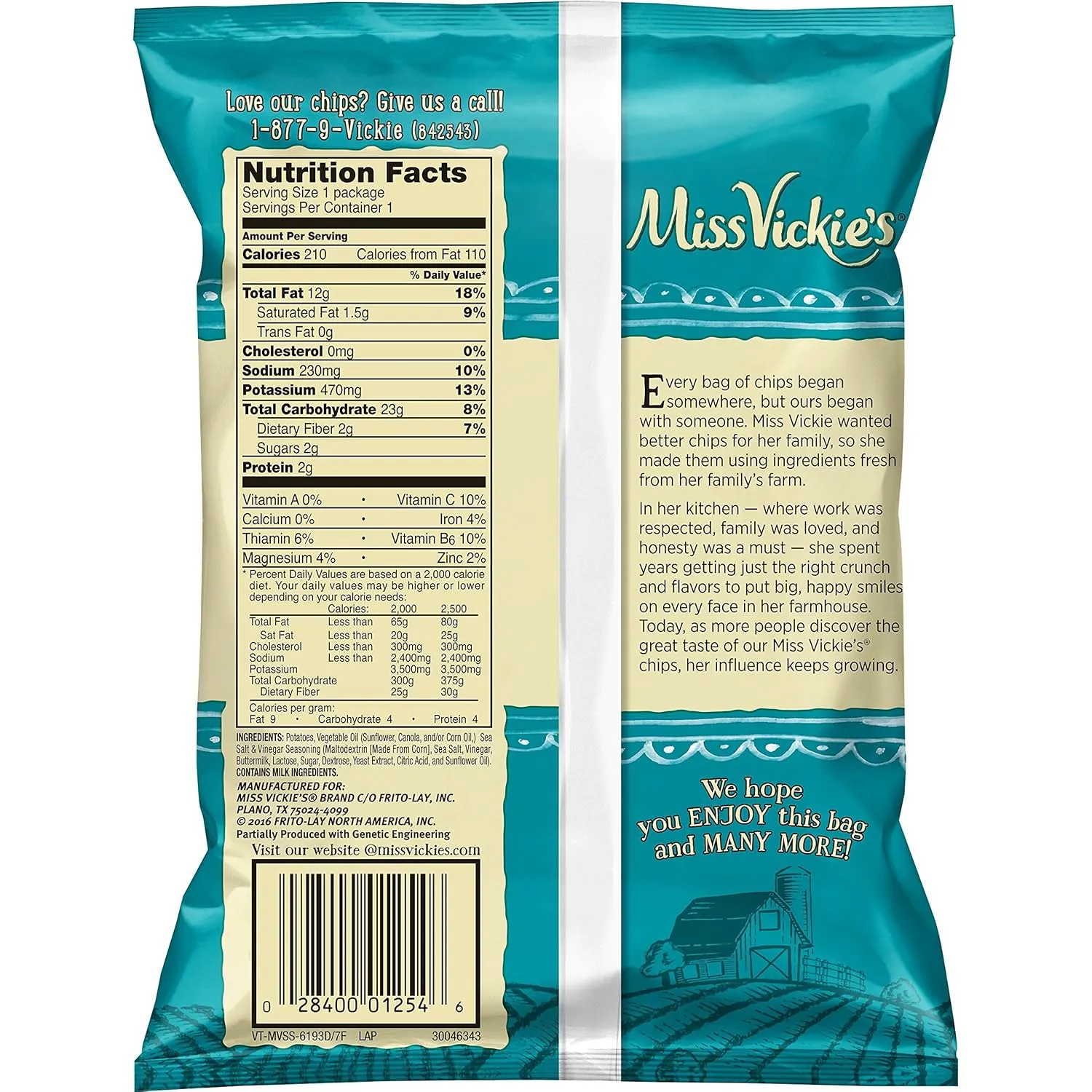 Miss Vickie's Kettle Cooked Potato Chips, Sea Salt & Vinegar, 1.375 Ounce (Pack of 64)