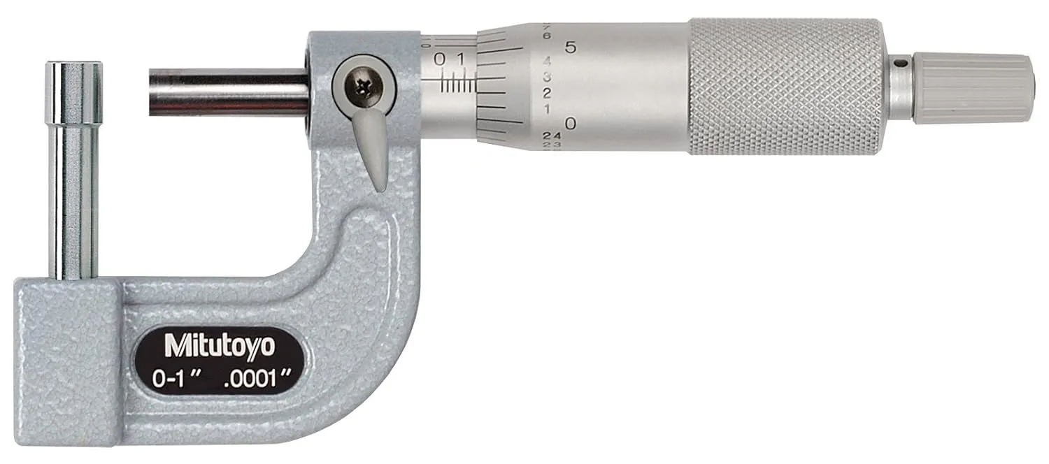Mitutoyo 115-314 LCD Tube Micrometer, Cylindrical Anvil, Ratchet Stop, 0-1" Range, 0.0001" Graduation,  /-0.00015" Accuracy, 8.2mm Dia. Cylindrical Tip