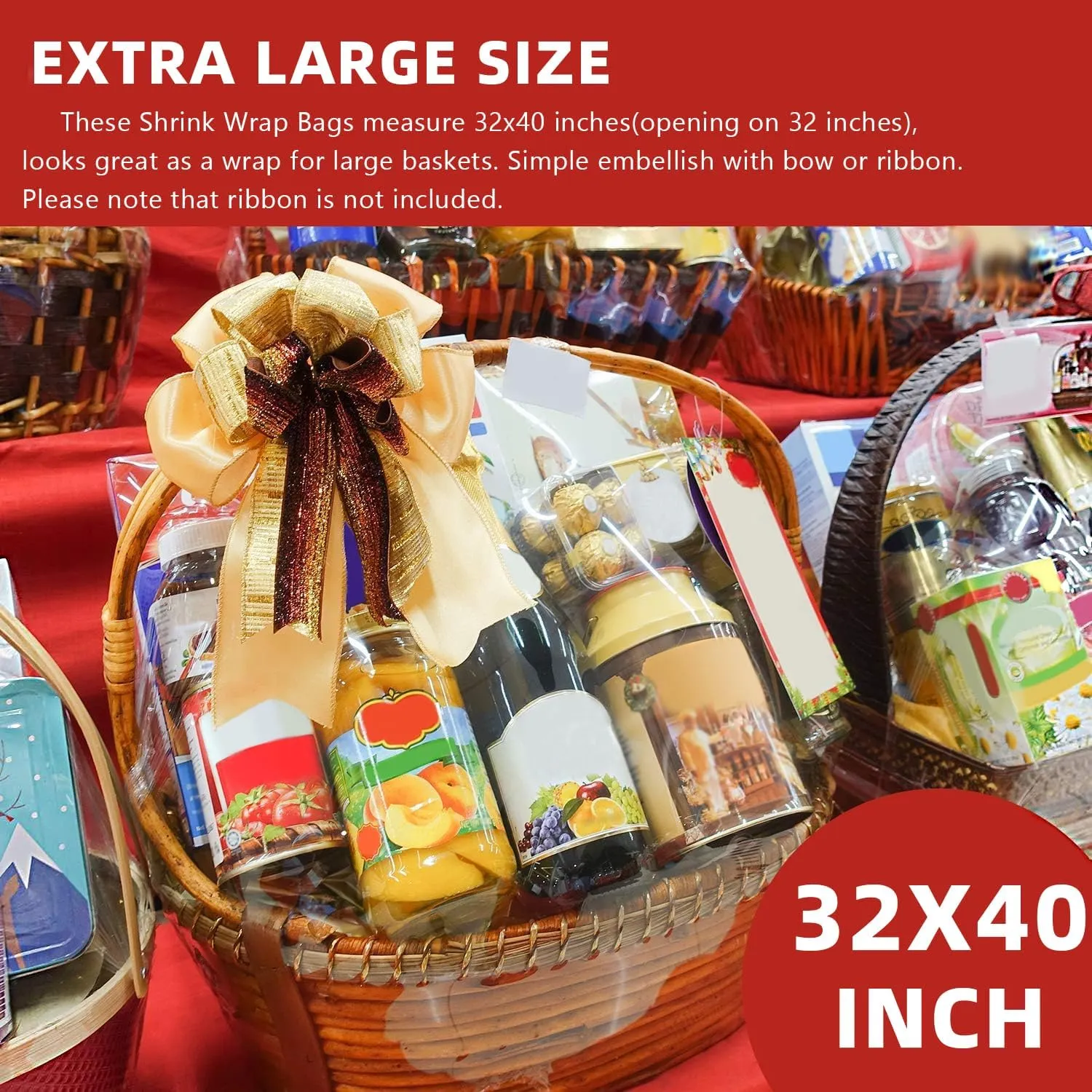 Morepack Extra Large Shrink Wrap Bags for Gift Baskets, 32x40 inches Clear PVC Heat Gift Basket Shrink Bags 20 Pack