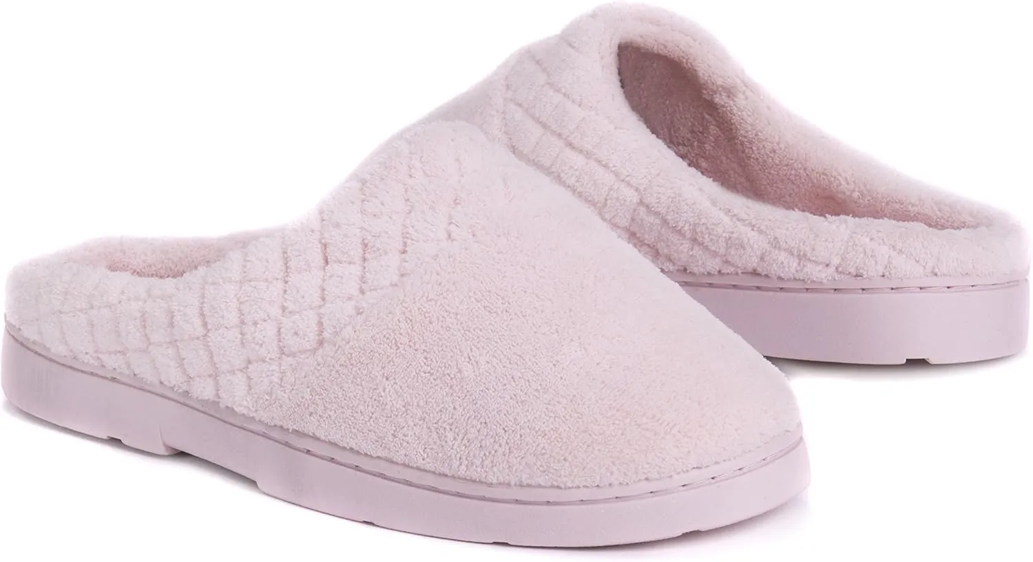 MUK LUKS women's Micro Chenille Trimmed Clog Slippers-Blue