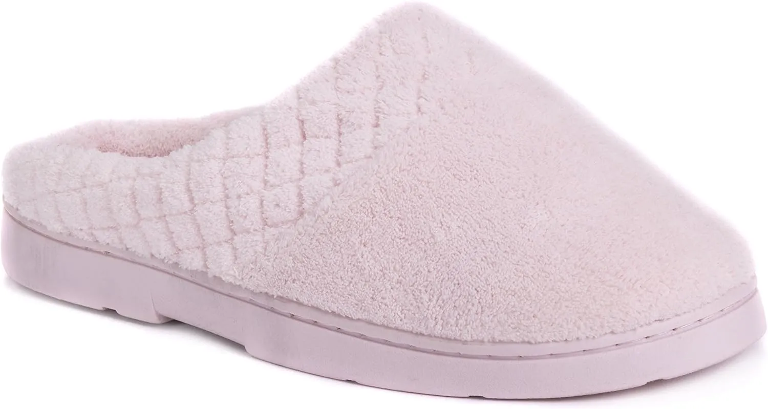 MUK LUKS women's Micro Chenille Trimmed Clog Slippers-Blue