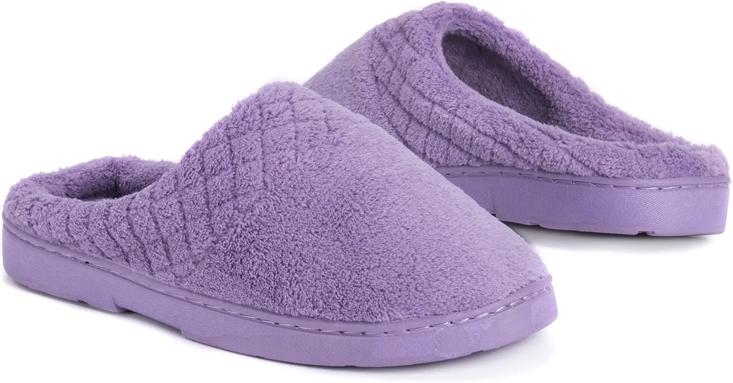 MUK LUKS women's Micro Chenille Trimmed Clog Slippers-Blue