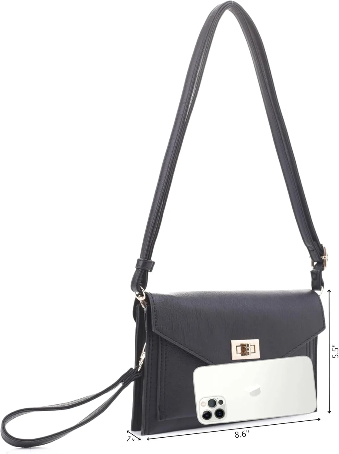 Multifunctional Women's Envelope Style Crossbody Wallet Clutch with Turn Lock and Zipper Closure