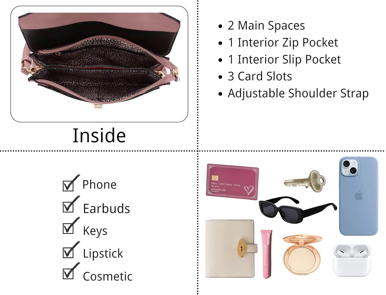 Multifunctional Women's Envelope Style Crossbody Wallet Clutch with Turn Lock and Zipper Closure