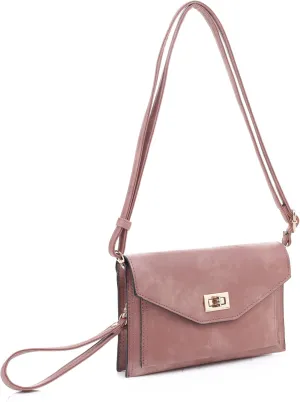 Multifunctional Women's Envelope Style Crossbody Wallet Clutch with Turn Lock and Zipper Closure