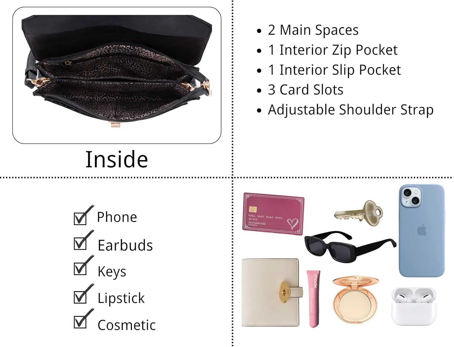 Multifunctional Women's Envelope Style Crossbody Wallet Clutch with Turn Lock and Zipper Closure