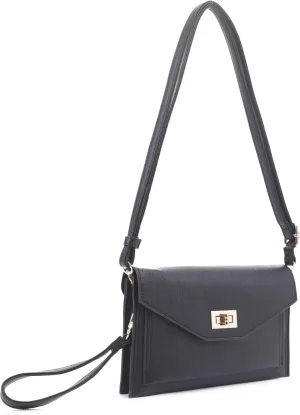 Multifunctional Women's Envelope Style Crossbody Wallet Clutch with Turn Lock and Zipper Closure