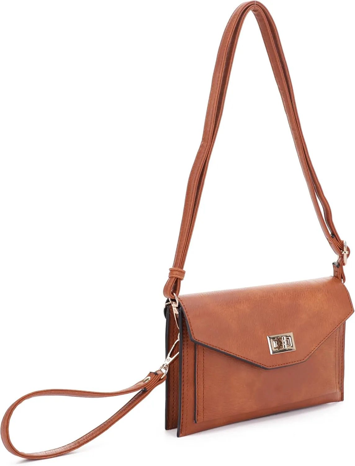 Multifunctional Women's Envelope Style Crossbody Wallet Clutch with Turn Lock and Zipper Closure