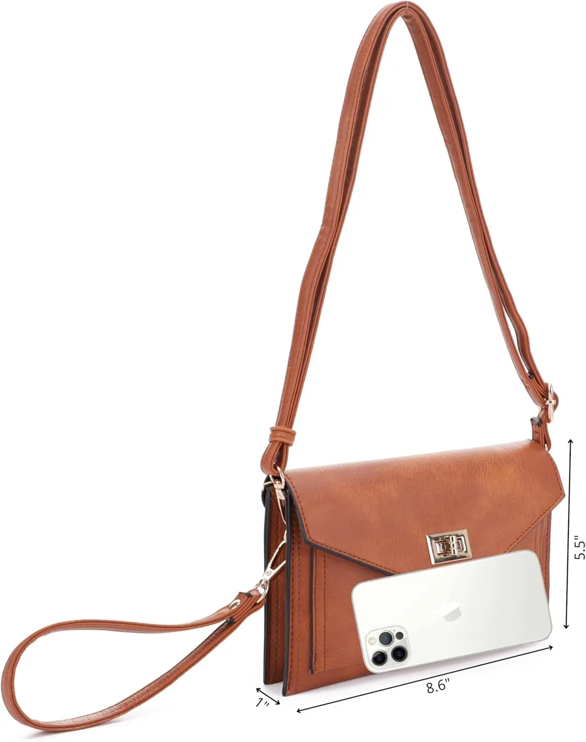 Multifunctional Women's Envelope Style Crossbody Wallet Clutch with Turn Lock and Zipper Closure