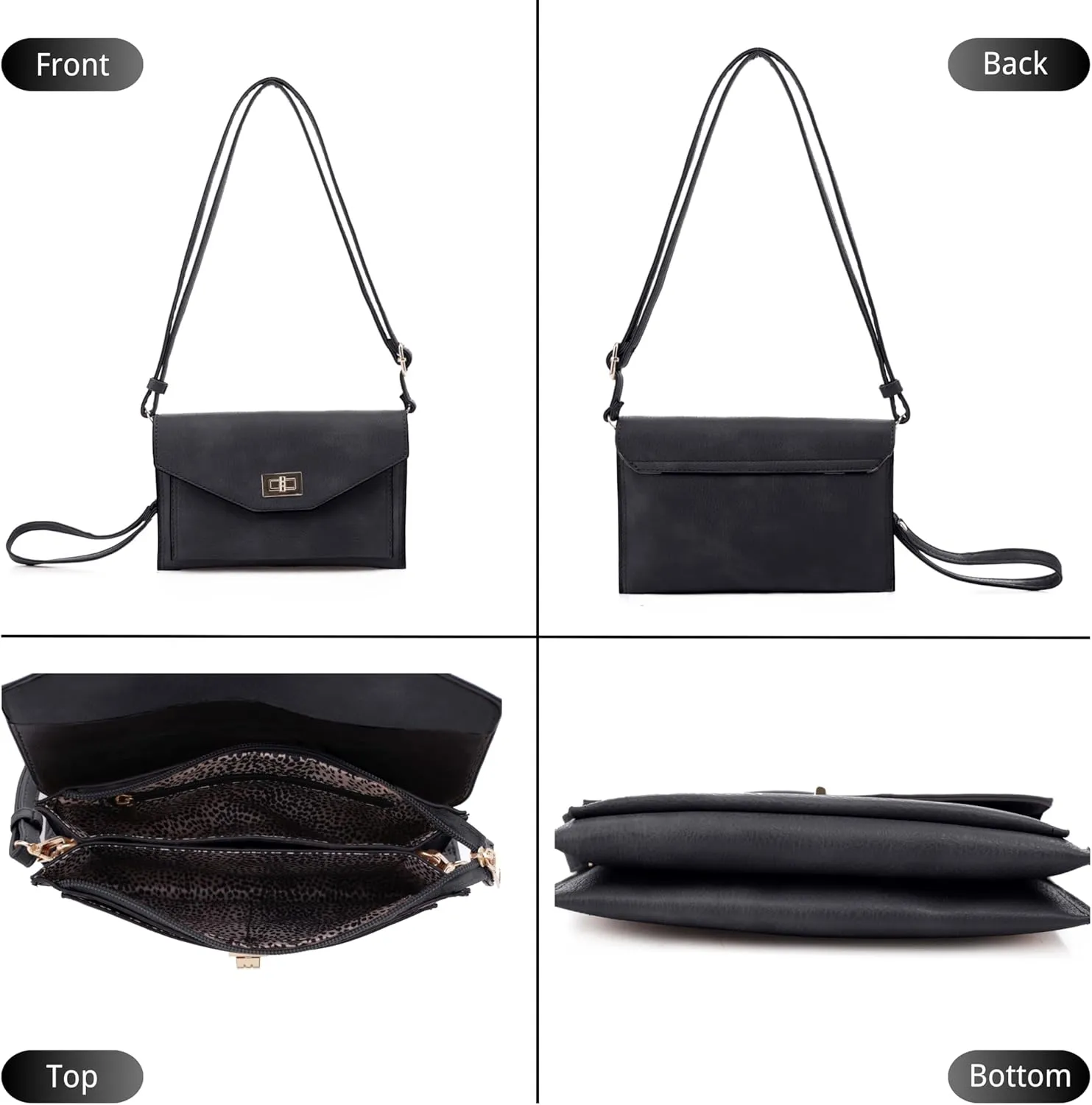 Multifunctional Women's Envelope Style Crossbody Wallet Clutch with Turn Lock and Zipper Closure