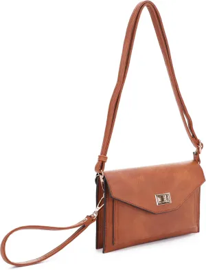 Multifunctional Women's Envelope Style Crossbody Wallet Clutch with Turn Lock and Zipper Closure