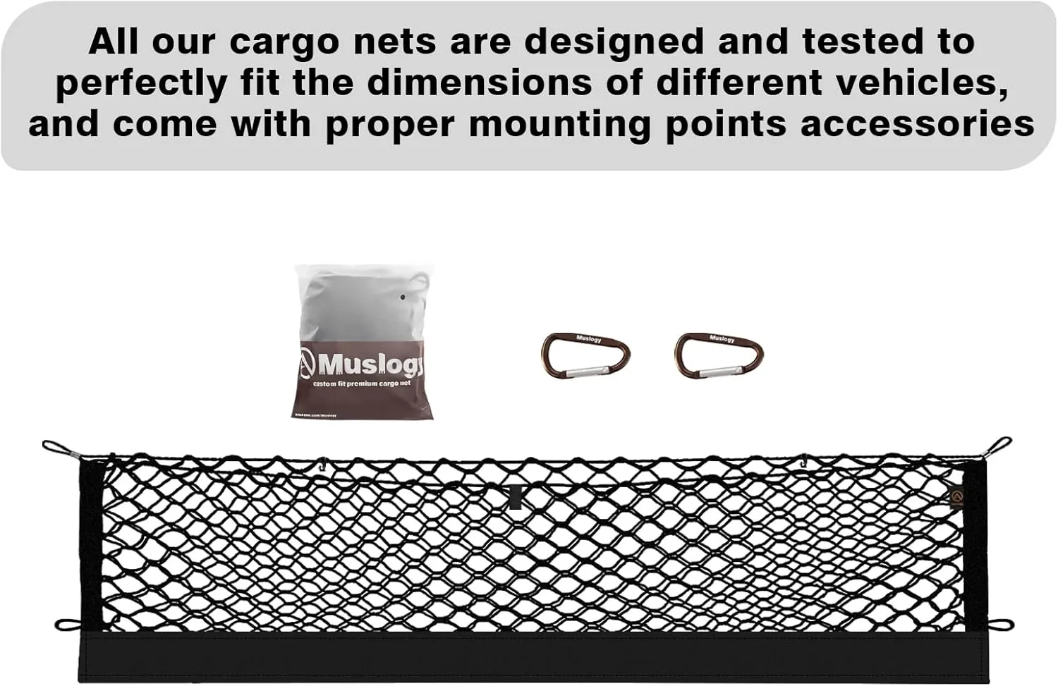Muslogy Envelope Style Trunk Cargo Net Compatible with 2021-2025 Chevy Suburban&Tahoe, GMC Yukon&Yukon XL, Cadillac Escalade Accessories Upgraded Mesh Storage Luggage Net with Metal Hooks