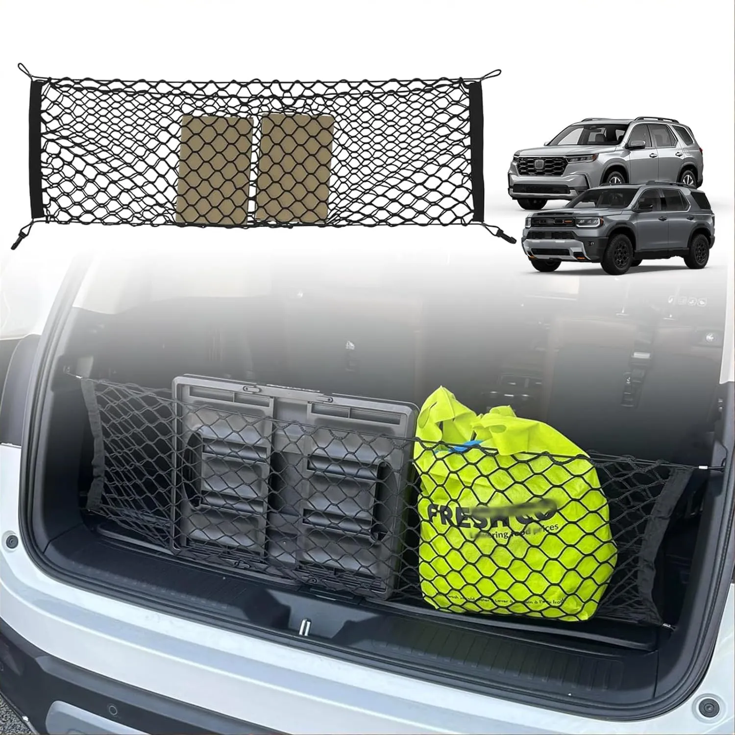 Muslogy for Pilot 2023 2024 2025 Rear Trunk Cargo Net Stretchable Organizer Elastic Mesh Net Compatible with Honda Pilot 2023  Sport EX-L & 2026 Passport TrailSport Touring Elite