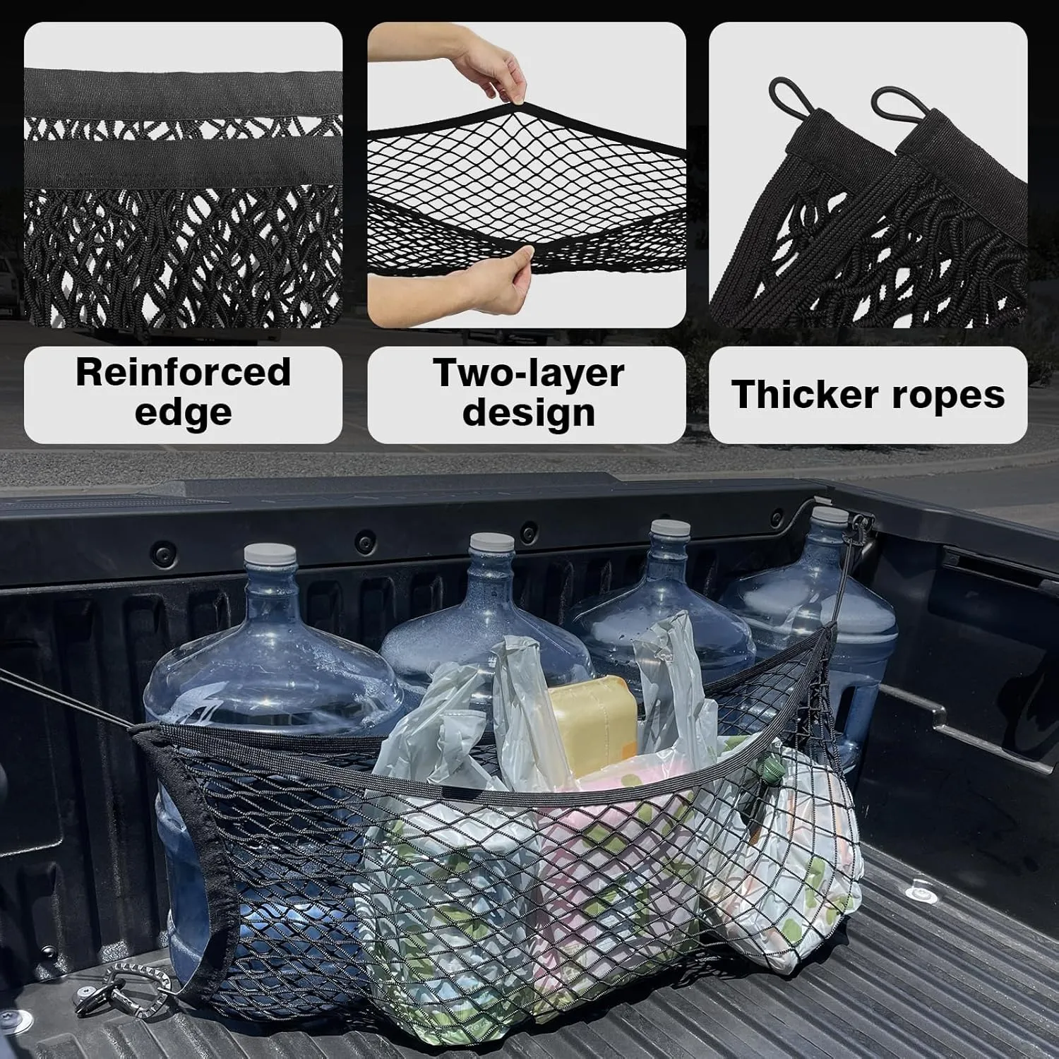 Muslogy Truck Bed Cargo Net Envelope Style Compatible with 2024 2025 Toyota Tacoma Accessories Elastic Mesh Bed Net Stretchable Cargo Organizer with Hooks and Stainless Screw Replacement