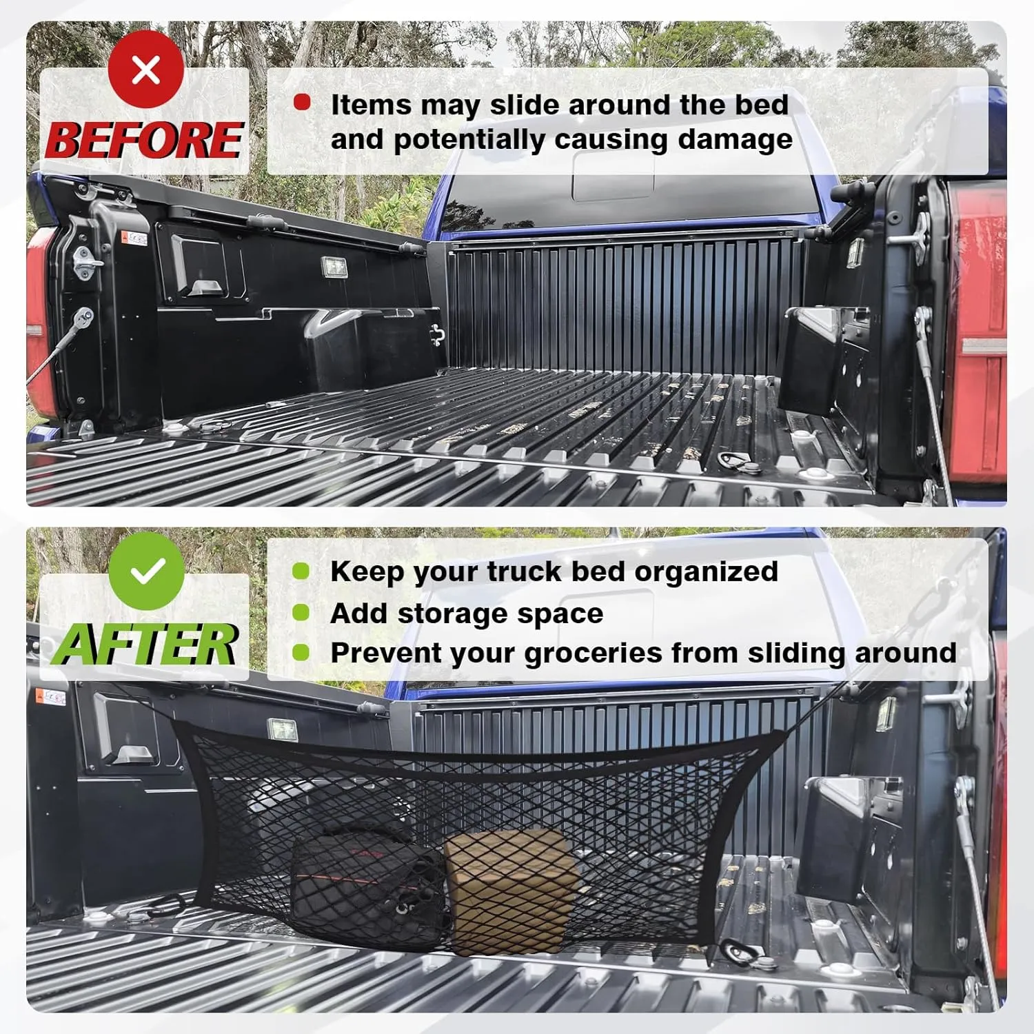 Muslogy Truck Bed Cargo Net Envelope Style Compatible with 2024 2025 Toyota Tacoma Accessories Elastic Mesh Bed Net Stretchable Cargo Organizer with Hooks and Stainless Screw Replacement