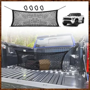 Muslogy Truck Bed Cargo Net Envelope Style Compatible with 2024 2025 Toyota Tacoma Accessories Elastic Mesh Bed Net Stretchable Cargo Organizer with Hooks and Stainless Screw Replacement