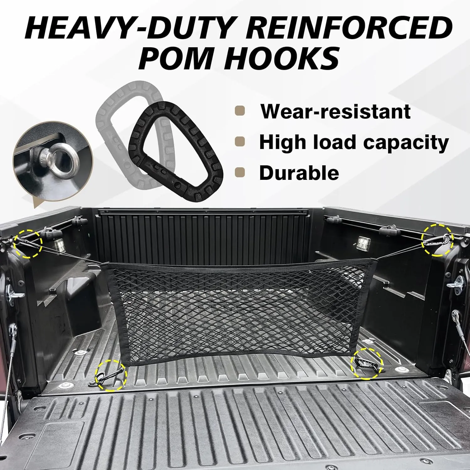 Muslogy Truck Bed Cargo Net Envelope Style Compatible with 2024 2025 Toyota Tacoma Accessories Elastic Mesh Bed Net Stretchable Cargo Organizer with Hooks and Stainless Screw Replacement