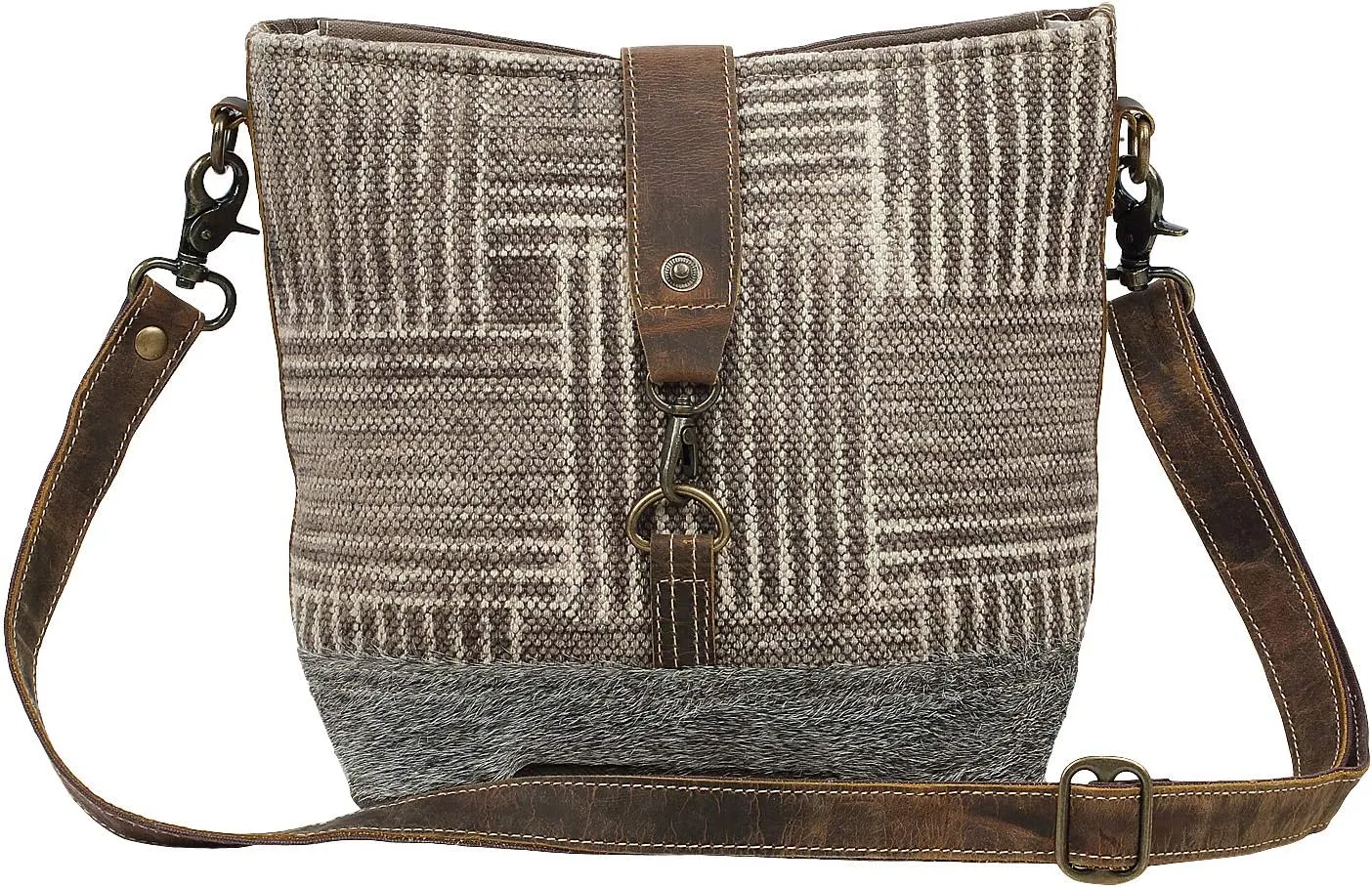 Myra Bag Goodweave Upcycled Canvas & Cowhide Leather Shoulder Bag S-1573