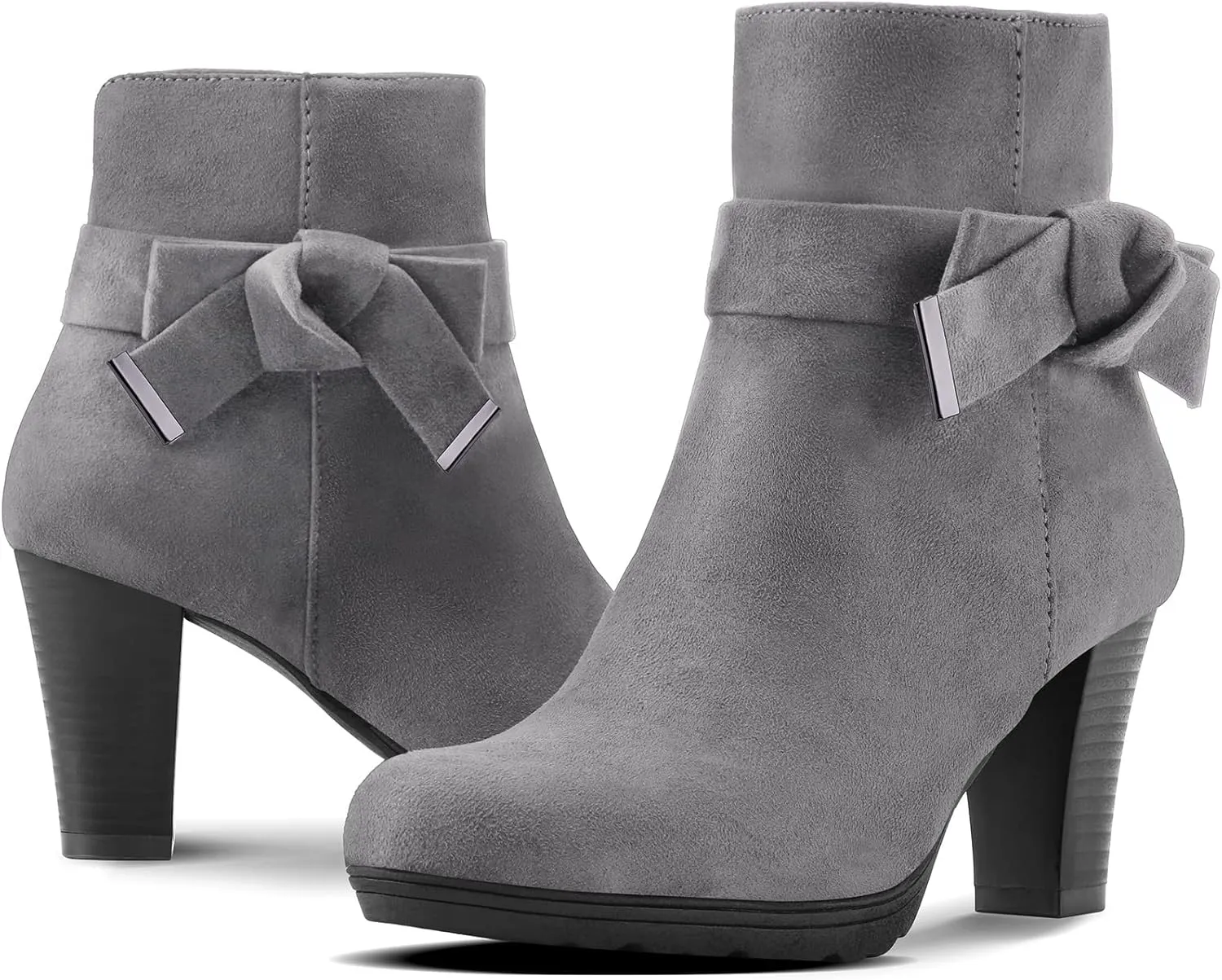 mysoft Women's Booties with Heel, Chunky Stacked Heel Zipper Ankle Boots for Ladies