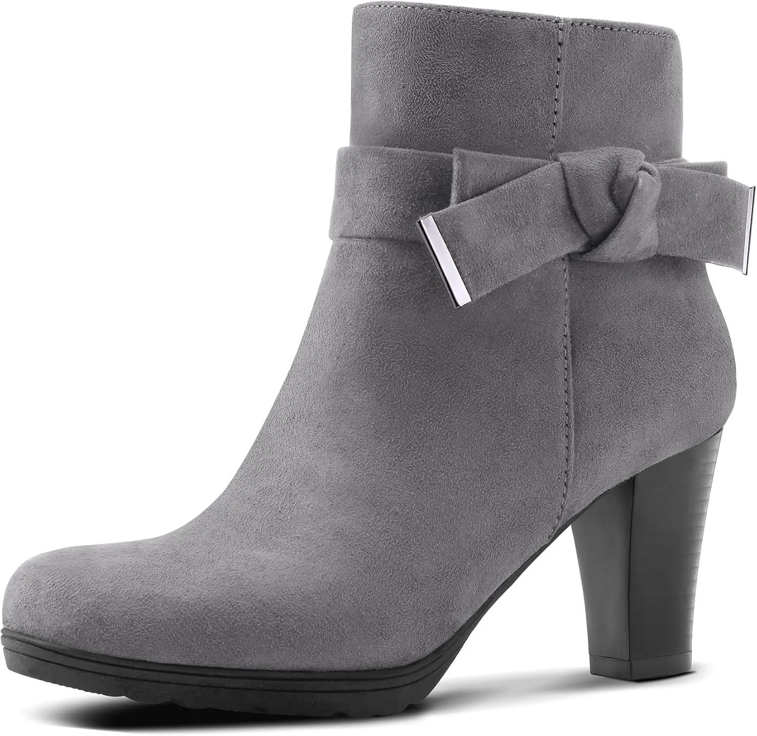 mysoft Women's Booties with Heel, Chunky Stacked Heel Zipper Ankle Boots for Ladies
