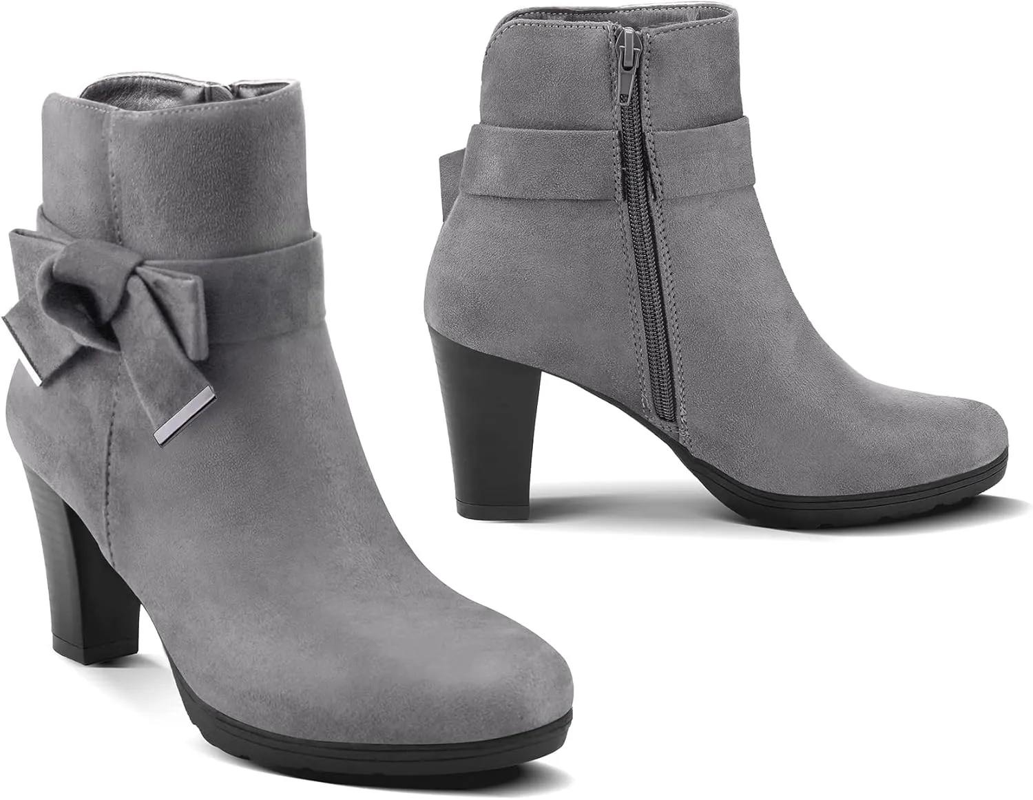 mysoft Women's Booties with Heel, Chunky Stacked Heel Zipper Ankle Boots for Ladies