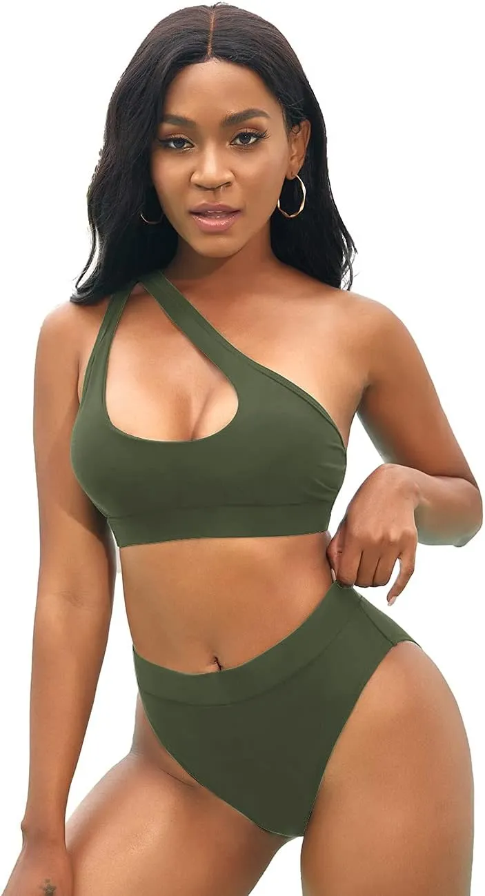 NAFLEAP One Shoulder Cutout Bikini Set for Women High Waisted Bottom Swimsuit Two Piece Bathing Suit